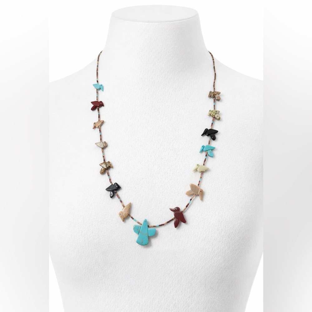 Vintage Zuni Fetish Bird Necklace | Multi-Stone | 29.5”